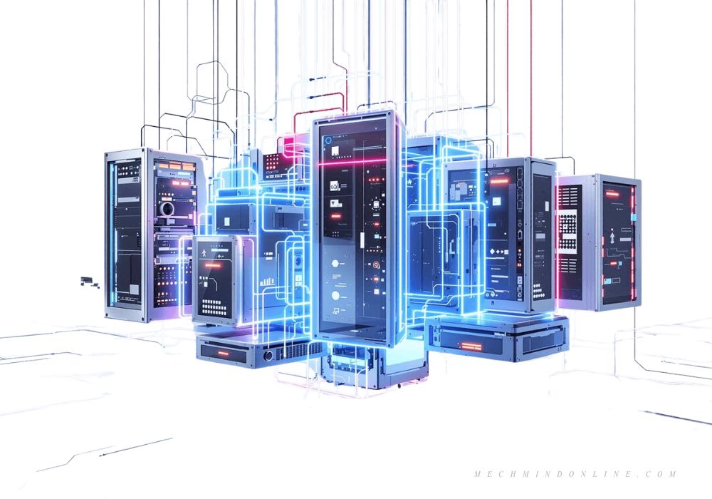 Digital landscape showing AI entities interacting in a virtual cloud-based network without human presence